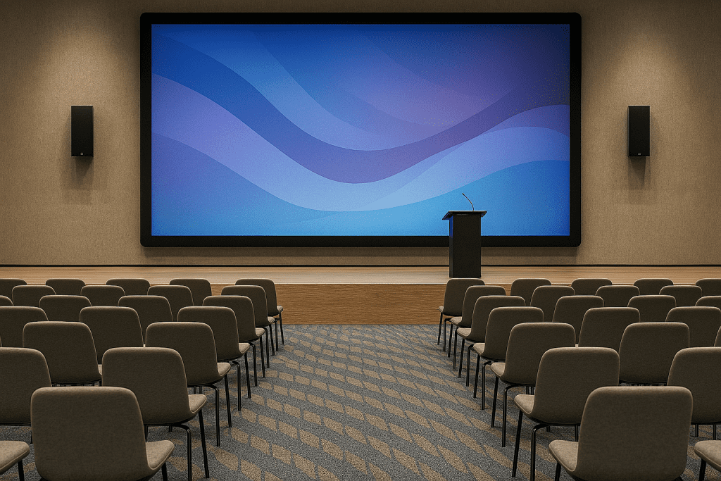 ایده‌های دکوراسیون سالن همایش با بهترین سیستم صوت و تصویر